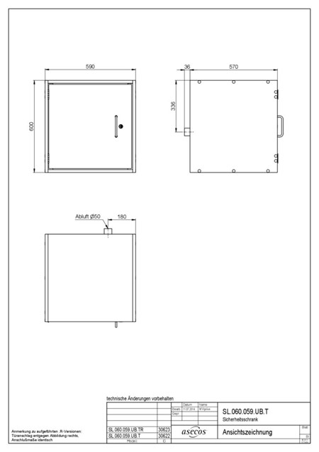 Шкаф безопасный горизонтальный для кислот и щелочей ASECOS SL.060.059.UB.T